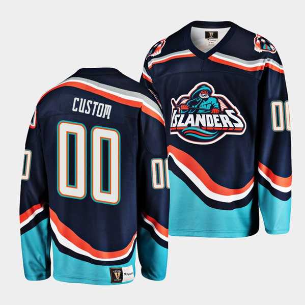Men%27s New York Islanders Custom Navy 2022 Reverse Retro Stitched Jersey->customized nhl jersey->Custom Jersey